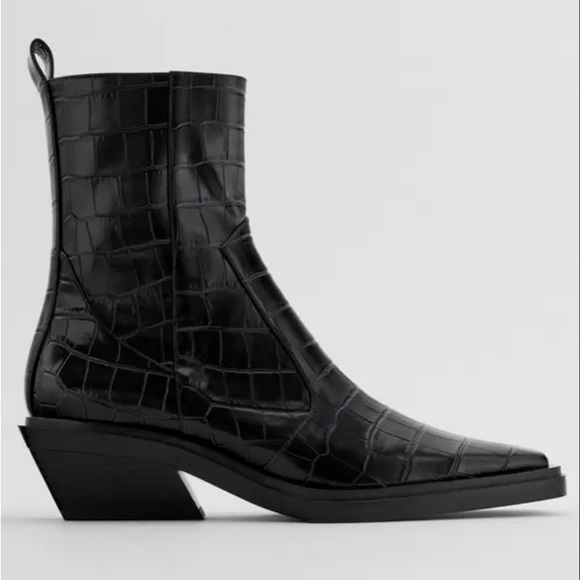 New Zara “Croc” Leather Ankle Boots size 7.5us - Picture 5 of 7
